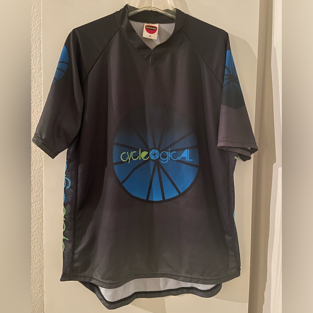 Cycle Jersey T Shirt Top Short Sleeve Black/Blue Cycleogical Calif. NWOT